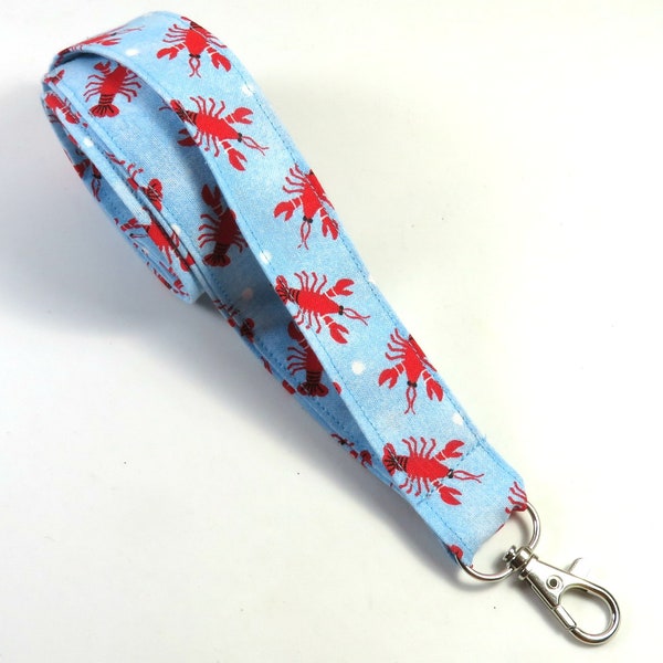 LOBSTER fabric lanyard, Red lobster badge holder, Blue lobster lanyard, Blue lanyard, fabric badge holder, fabric lanyard, lobster badge