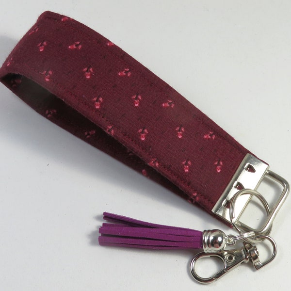 BURGUNDY keyfobs, fabric wristlets, burgundy design keychain, burgundy flower keychain