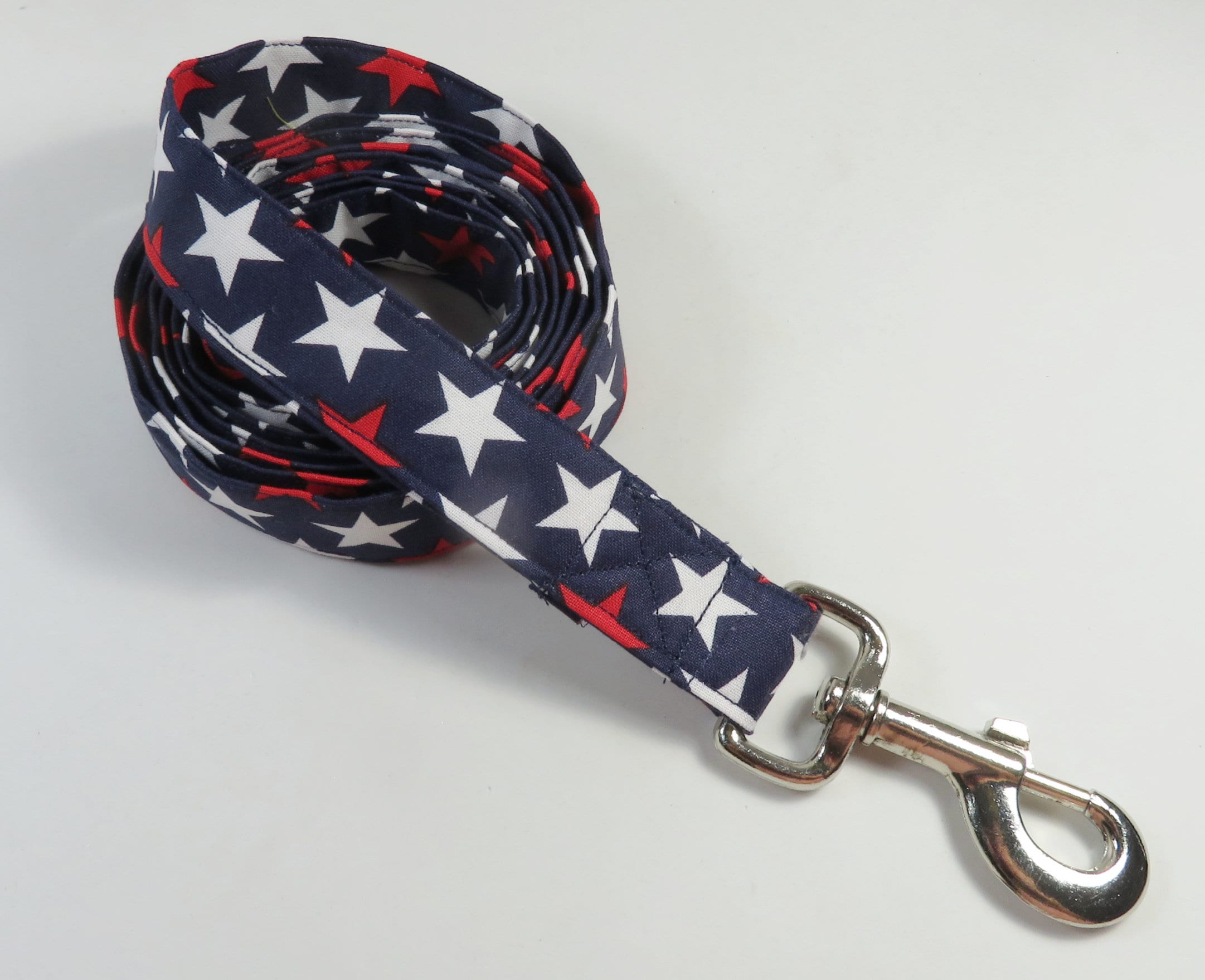 Stars Fabric Dog Leash, Patriotic Red Blue White Star Leashes, Star Leashes