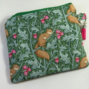 SQUIRREL fabric bags, squirrel design bags, cute animal design bags, chipmunk design bags, leaves design coin purse