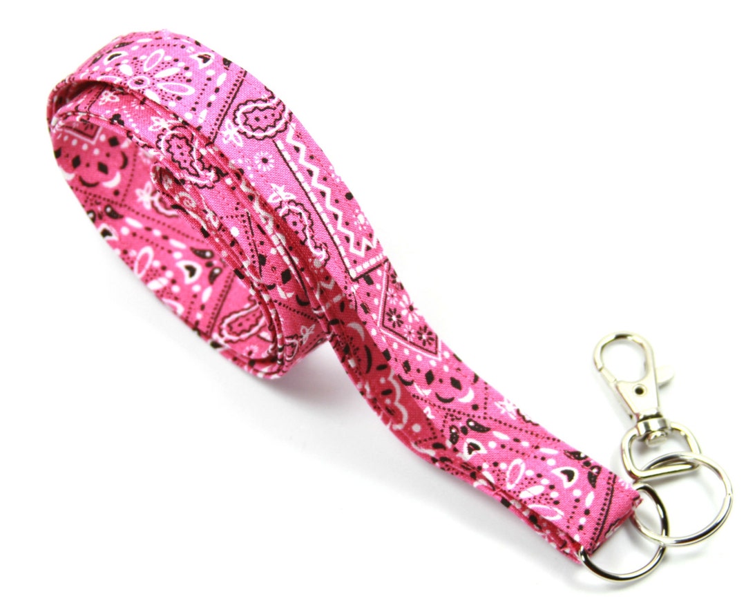 PINK BANDANA Fabric Lanyard Bandana Fabric Badge Holder Pink Etsy