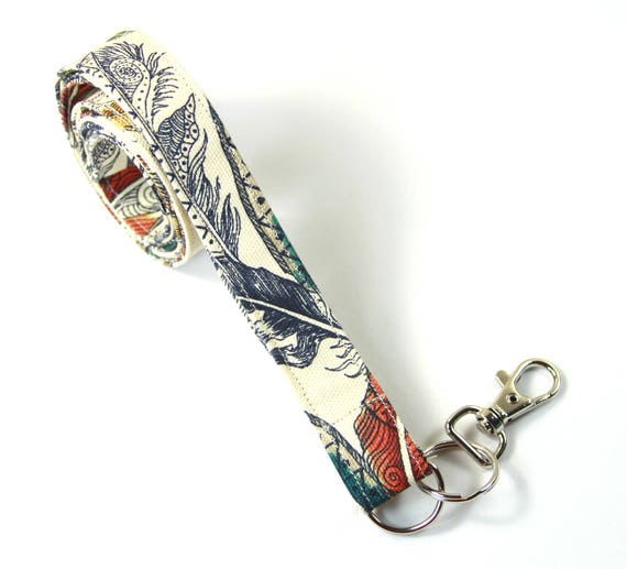FEATHERS Fabric Lanyard, Fabric Badge Holder, Colorful Feathers