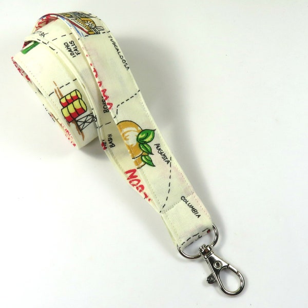 STATES fabric lanyard, states capital design badge holder, USA states badge holder, Capital badge holder, Map design badge holder