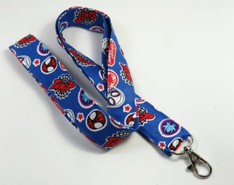 WEB fabric lanyard, spider web badge holder, ,spider man badge holder, blue badge holder, fabric lanyard