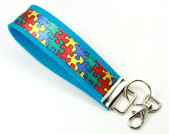 PUZZLE Fabric Key Fob, Puzzle Wristlet, Autism Awareness Key chain