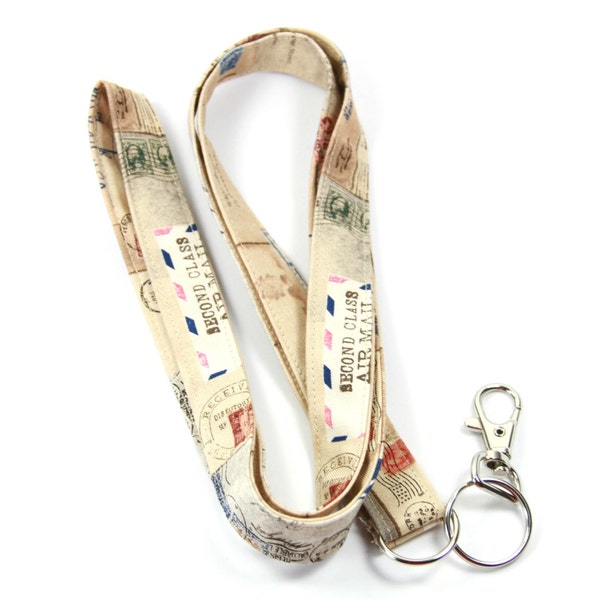 POSTCARDS Fabric Lanyard, Postcard design Badge Holder, Men's Lanyard, Gift for Men, Postman's gift