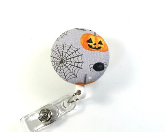 PUMPKIN badge reel, Button badge reel, Spider web badge reel, Pumpkin button badge, Halloween badge holder, halloween lanyard