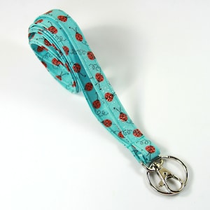 Porta badge LADYBUG, porta badge sottile, cordino magro, porta badge skinny, regalo per gli amanti della coccinella, porta badge turchese
