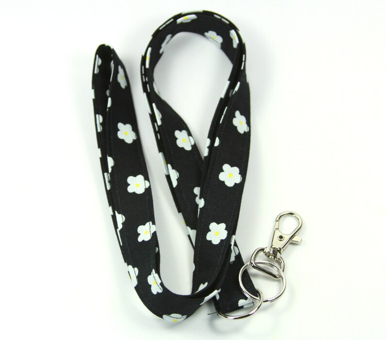DAISY Flower Lanyard Black Badge Holder Black Lanyard Etsy
