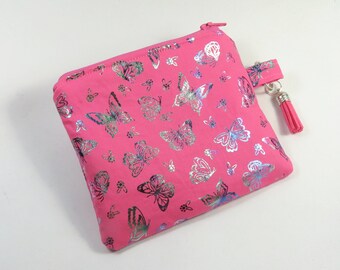 BUTTERFLIES fabric bags, zipper bags, beautiful butterfly bags, silver butterfly zipper bags, coin purses