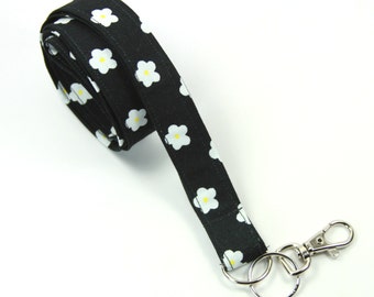 DAISY flower lanyard, zwarte badge houder, zwarte Lanyard, bloem Lanyard, Daisy Badge houder