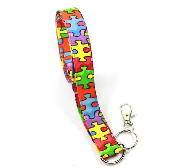 Autism Awareness Fabric Lanyardred Puzzle Lanyard Puzzle Etsy