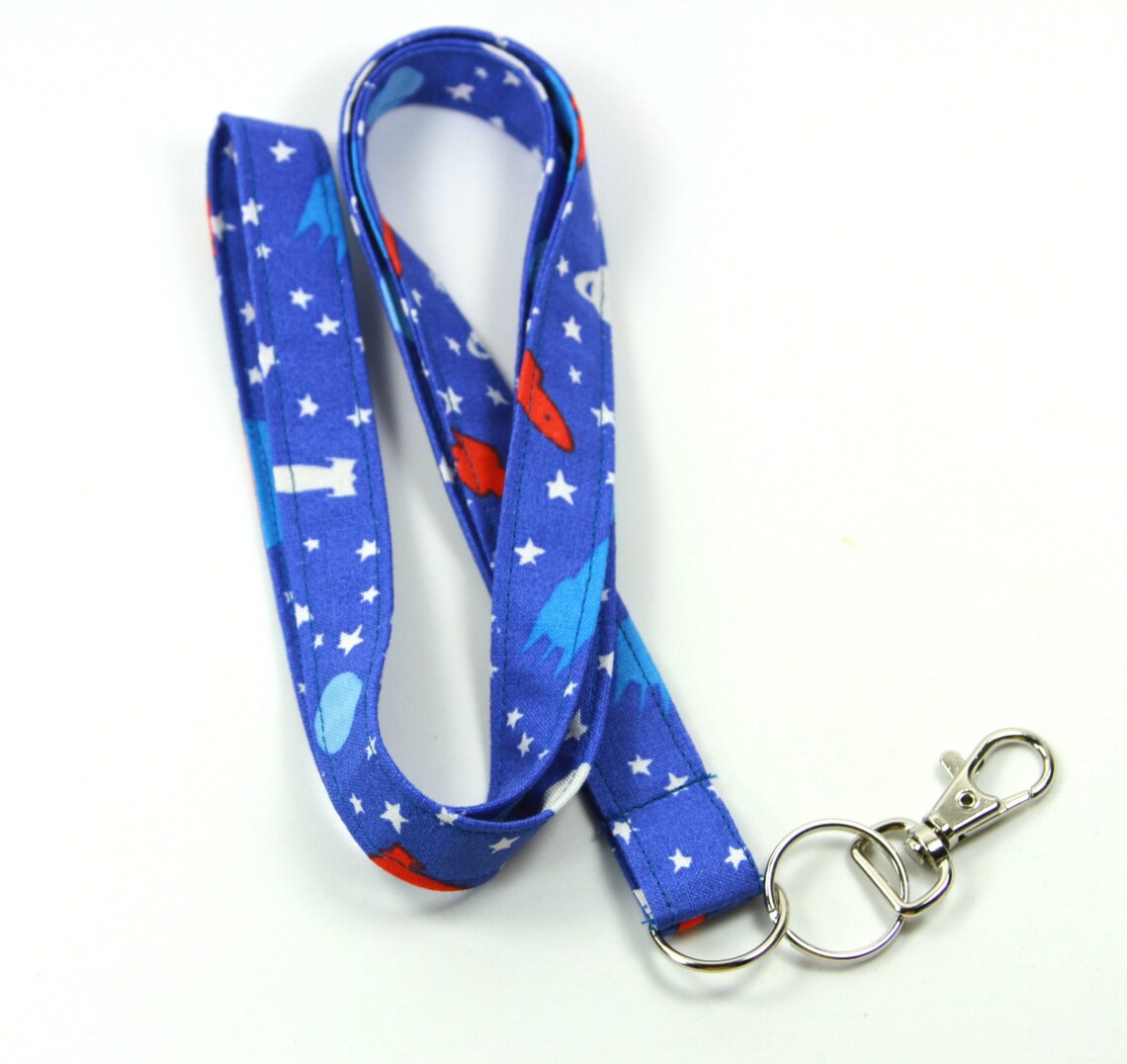 ROCKET Fabric Lanyard Kids Badge Holder Stars Lanyard Etsy