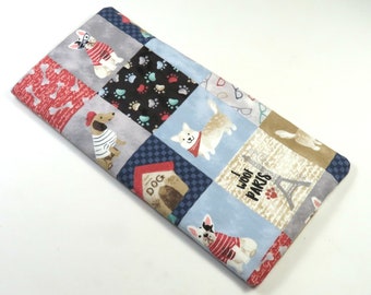 DOGS fabric bags, Sunglasses case, Eyeglasses case, Fabric bag, Paw print design bag, Paris design case, Pet lovers gift