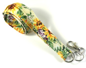 SONNENBLUME Stoff Schlüsselband, Sonnenblume Ausweisinhaber, gelbe Blume Ausweisinhaber, Floral Schlüsselband