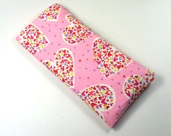 Bolsos de tela HEARTS, estuche de gafas de sol, bolsos de anteojos, bolsos de diseño corazones, estuche de tela Corazones, bolso de corazón rosa