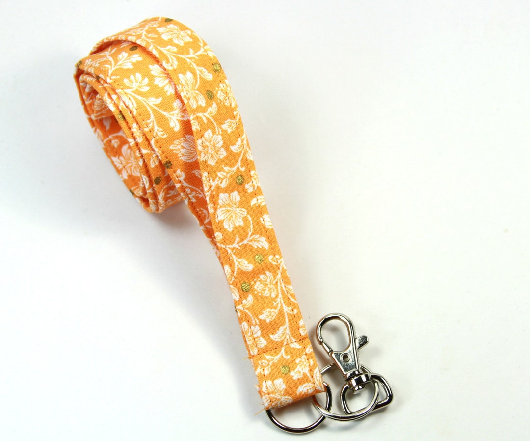 ORANGE Flower Lanyard, Orange Lanyard, Orange Badge Holder, Floral