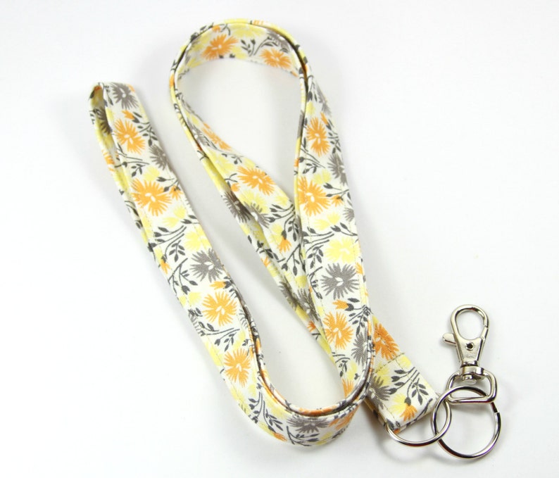 FLORAL Fabric Lanyard Gray and yellow badge holder Yellow Etsy