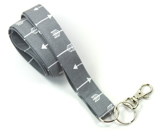 ARROW Fabric Lanyard, Gray Arrow Lanyard, Gray Badge Holder, Arrow Badge Holder