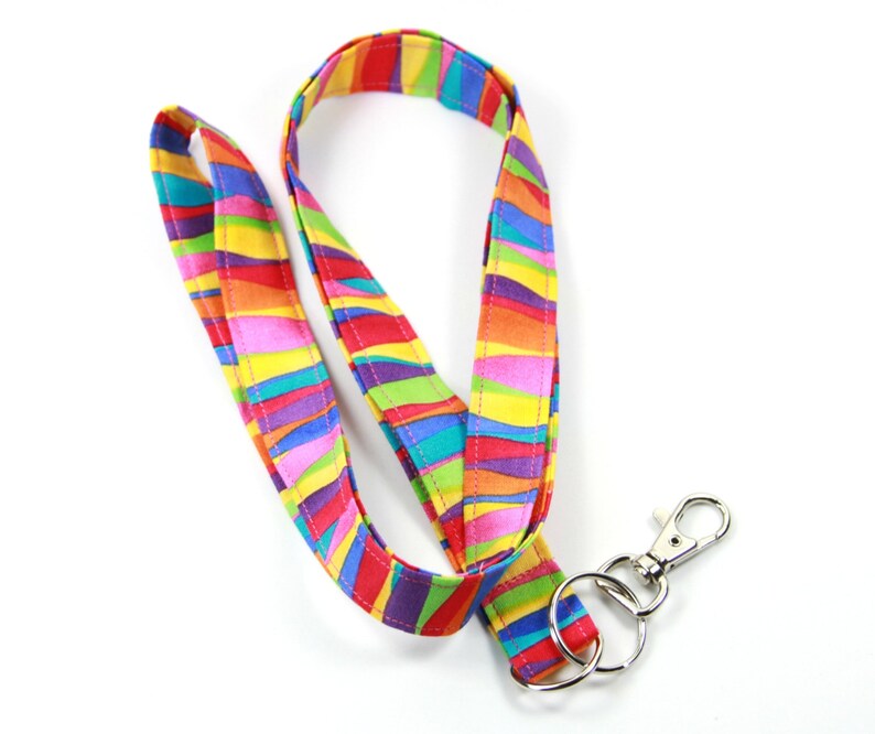 STRIPS Fabric Lanyard Multicolor Badge Holder Rainbow Etsy