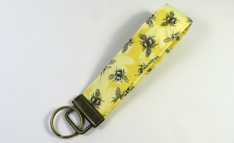 BEE fabric keychain, Humming bee keyfob, Yellow sunflower fabric keychain, Bee keychain, Spring keyfobs image 2