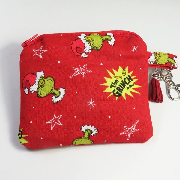 MONSTER coin purse, green red coin purse, Holiday design coin purse, zipper pouch