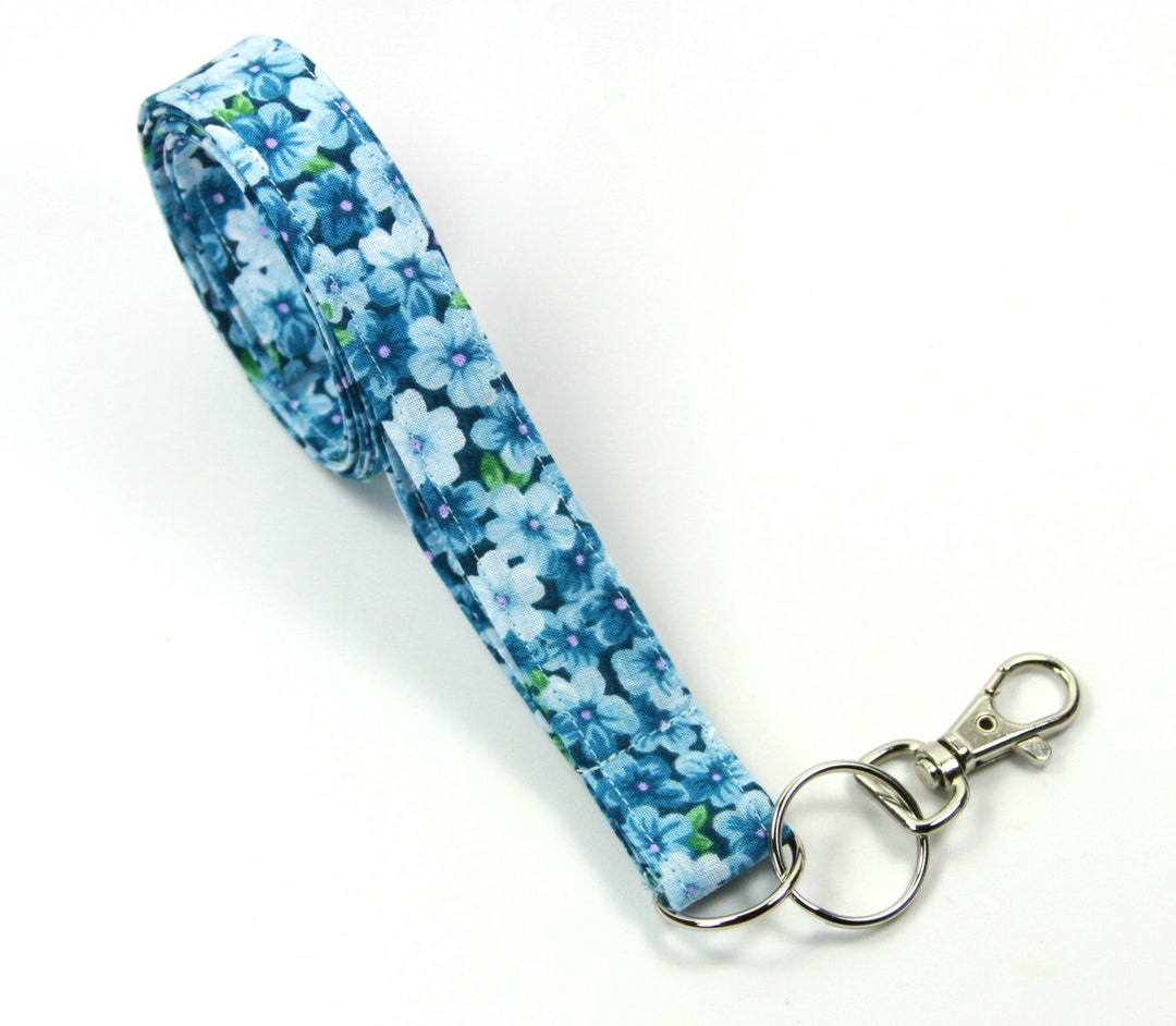 FLORAL Fabric Lanyard, Blue Fabric Lanyard, Flower Fabric Badge Holder ...