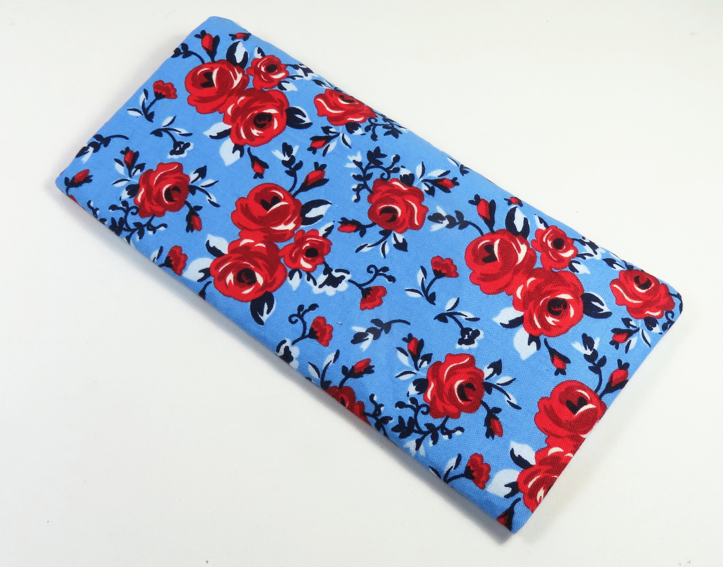 ROSES Stoff Design Taschen, Sonnenbrillenetui, Brillenetui, blau rot Design  Taschen, Rote Rosen Design Taschen - .de