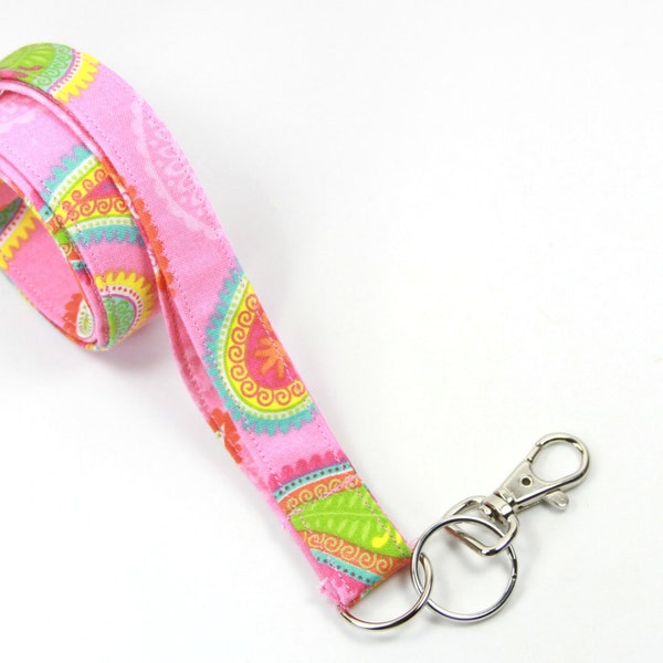 PAISLEY Fabric lanyard, Paisley badge Holder, Pink Badge Holder, Pink Lanyard, Pink Paisley Badge