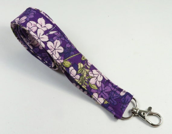FLOWERS Fabric Lanyard, Purple Lavender Badge Holder, Floral
