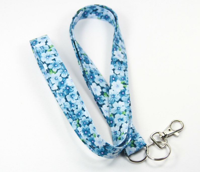 FLORAL Fabric Lanyard Blue Fabric Lanyard Flower Fabric Etsy