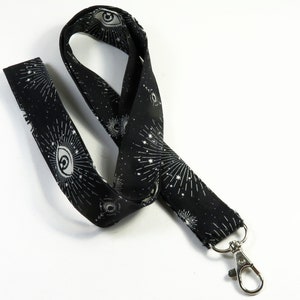 EYES fabric lanyard, stars and moon lanyard, beautiful star badge holder, space lanyard, eyes lanyard, black lanyard