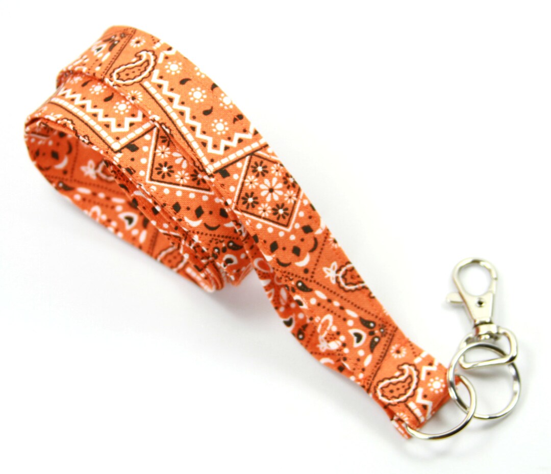 ORANGE Fabric Lanyard, Orange Bandana Fabric Lanyard, Bandana Lanyard, Fabric Badge Holder Etsy