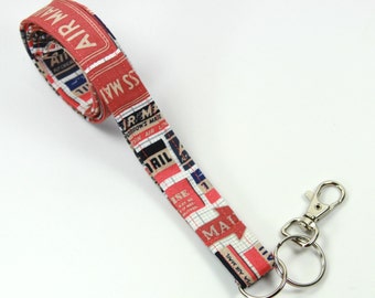 MAIL Fabric Lanyard, Air Mail badge Holder, Fabric Lanyard, Air Mail Fabric Lanyard