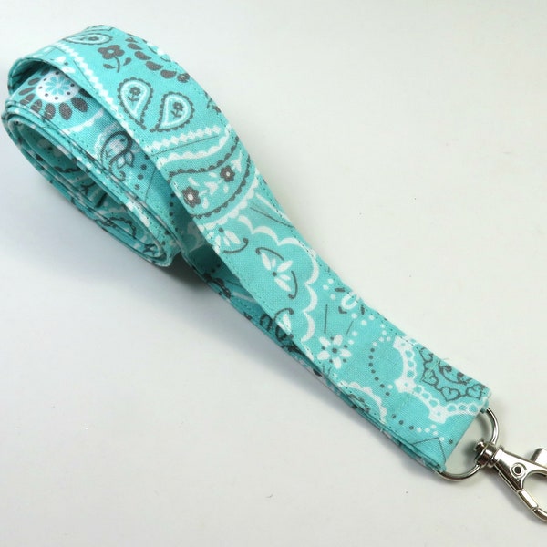 PAISLEY fabric lanyard, Paisley badge holder, fabric lanyard, fabric badge holder, Bandana design badge holder, Teal blue badge holder