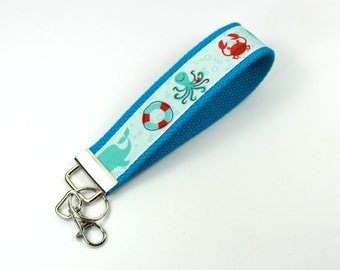 FISHING Fabric Key chain, Wrist Key chain, Fishing Key chain, Crab Key chain, Octopus Key chain, Wristlet Key chain