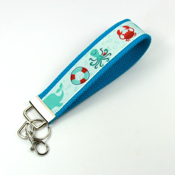 FISHING Fabric Key chain, Wrist Key chain, Fishing Key chain, Crab Key chain, Octopus Key chain, Wristlet Key chain