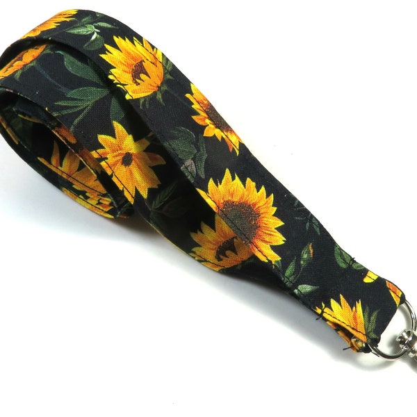 SUNFLOWER fabric badge holder, sunflower lanyard, floral badge holder, yellow flower badge holder, fabric lanyard, teachers badge holder