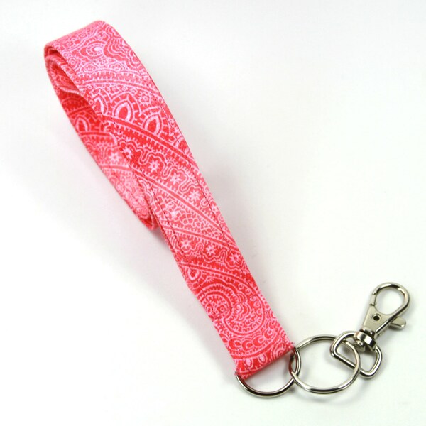 PINK orange Fabric Lanyard, Fabric Badge Holder, Paisley Lanyard, Pink Paisley Lanyard