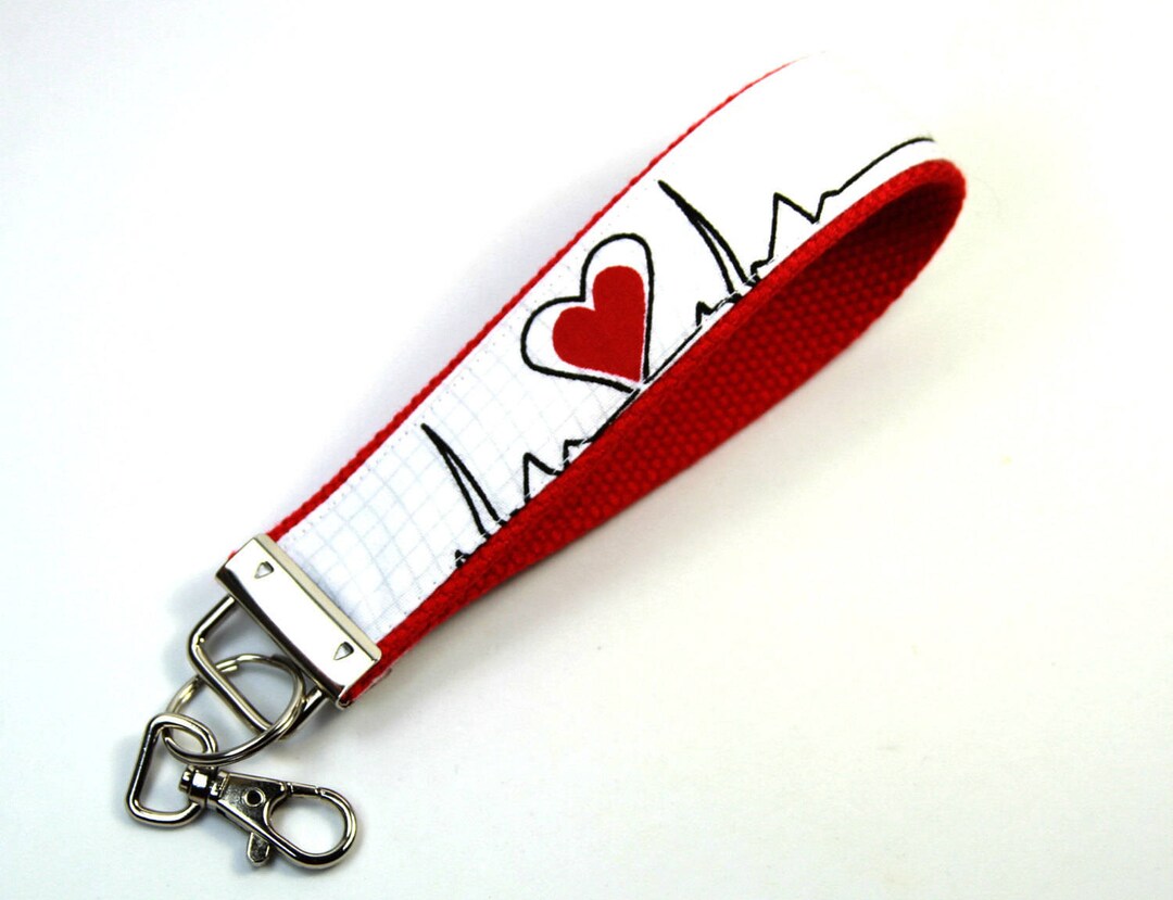 Herzschlag Stoff Key fob, herzschlüsselanhänger, rotes Herz