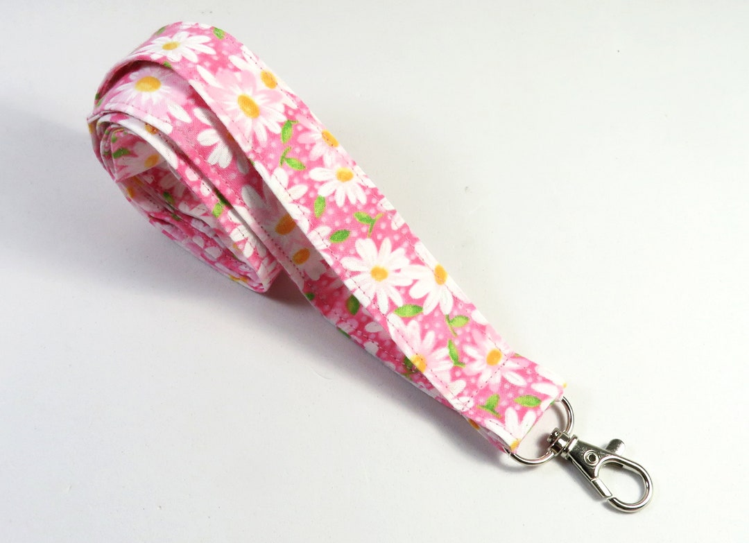 DAISY Fabric Lanyard, Pink Daisy Lanyard, Pink Daisy Badge Holder