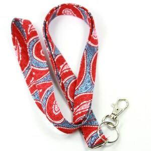 PAISLEY Fabric Lanyard, Paisley Badge Holder, Paisley Lanyard, Red ...