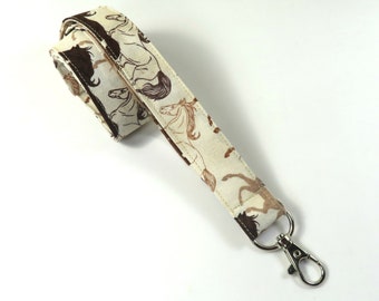 HORSES fabric lanyard, Horses badge holder, Brown horses badge holder, Horses lanyard