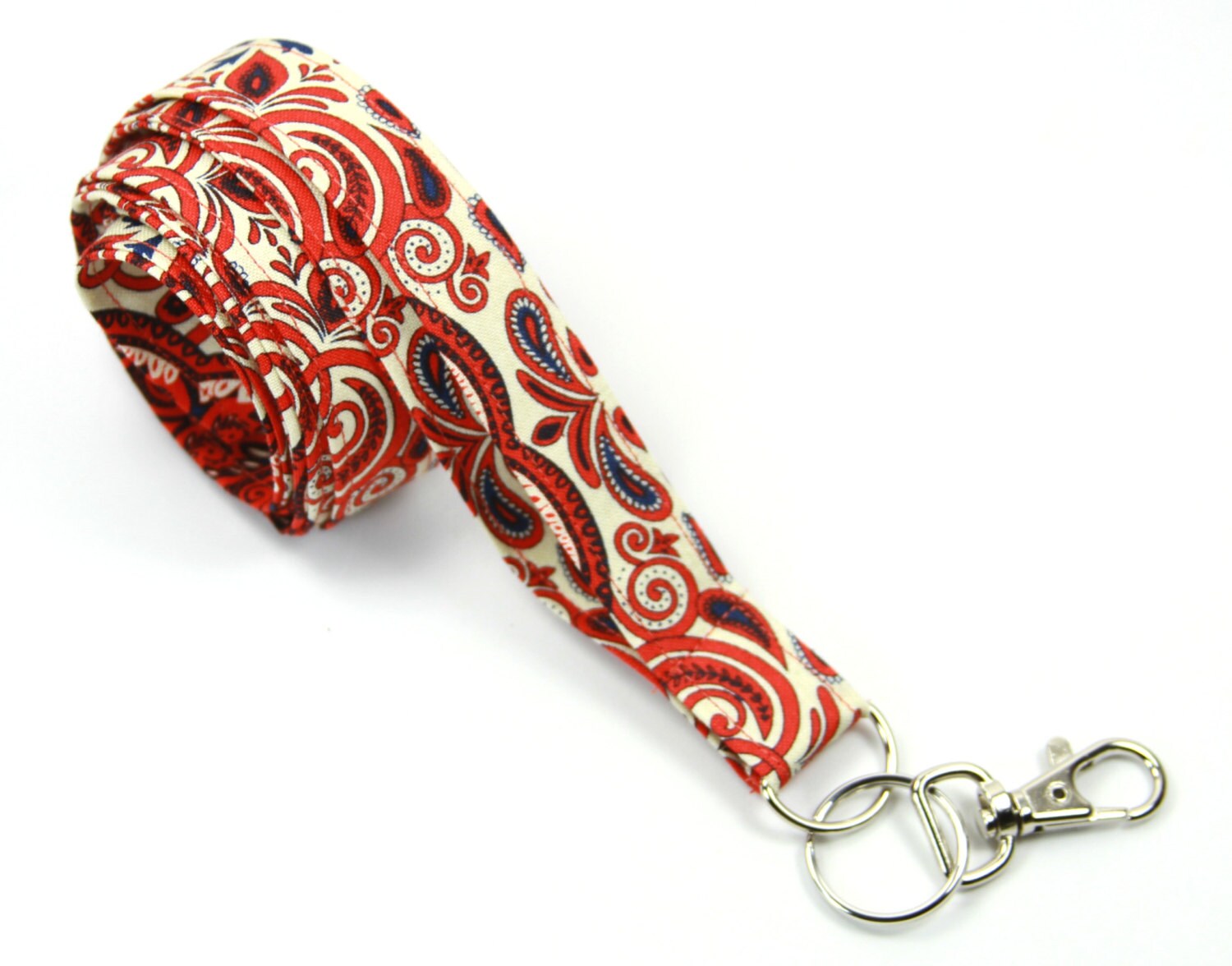 PAISLEY Fabric Lanyard, Fabric Badge Holder, Burgundy Lanyard, Fabric Lanyard