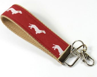 DOG fabric key fob, Dachshund key chain, Cute dog keychain, Cute dog wristlet, Dachshund Wristlet