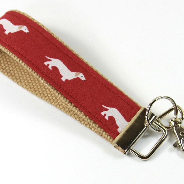 DOG fabric key fob, Dachshund key chain, Cute dog keychain, Cute dog wristlet, Dachshund Wristlet