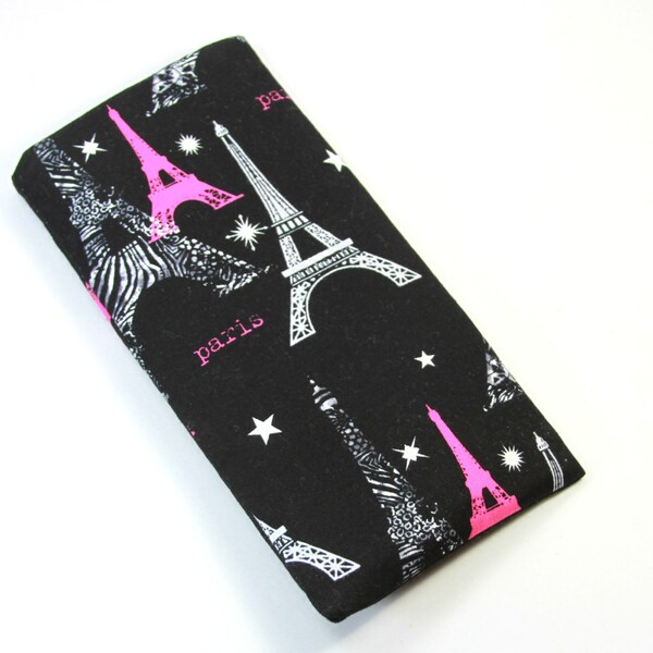PARIS Fabric Case, Sunglasses Bag, Eyeglasses Bag, Paris design Bag, Cell Phone Case, Black Pink Fabric bag