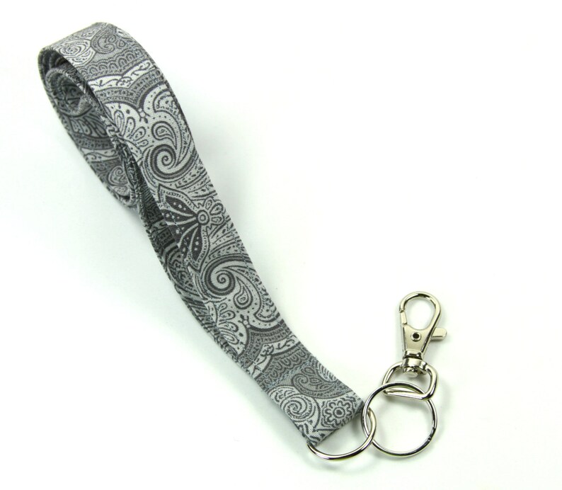 PAISLEY GRAY Fabric Lanyard Gray Badge Holder Paisley Etsy