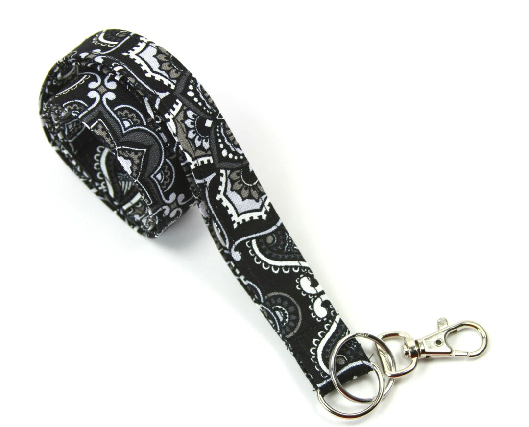 BLACK Fabric Lanyard, Black Badge Holder, Designer Lanyard, Floral
