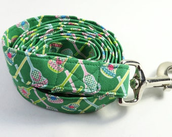 LACROSSE bat dog leash, beautiful dog leash, fabric leash, sports design leash, green leash
